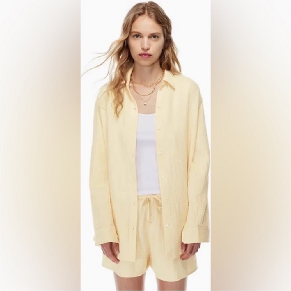NWT Wilfred Free Sunfaded Apricot Yellow Gauzy Cotton Sail Button Down Shirt  S